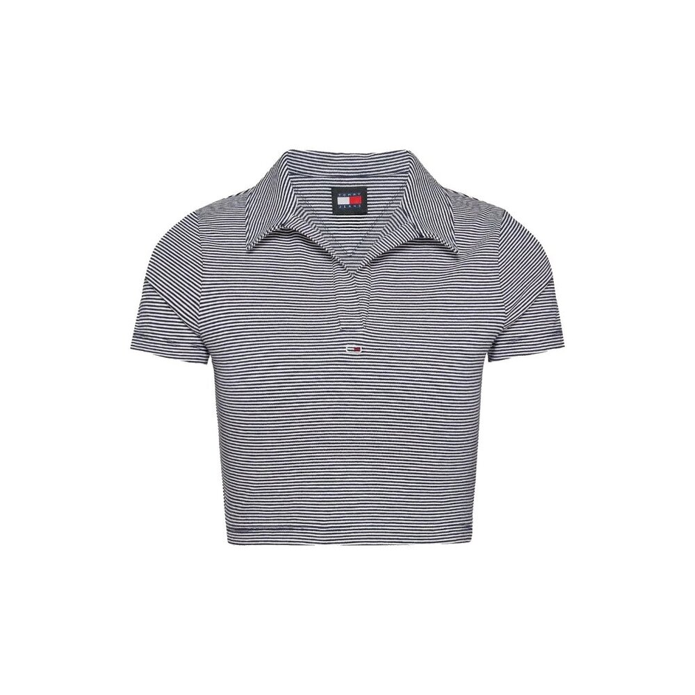 Tommy Hilfiger Womens V-Neck Buttonless Pullover Cropped Shirt Stripes NWT M